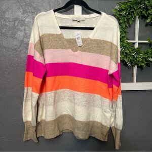 Loft women's Large soft colorful Striped V-Neck Sweater NWT